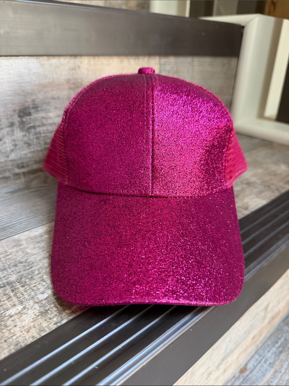 NWOT CC Kid's Shimmer Glitter Hot Pink Ponytail Trucker Hat